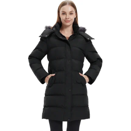 Women's Recycled Coat Warm Winter Coat Waterproof Jacket Long Puffer Jacket Black L